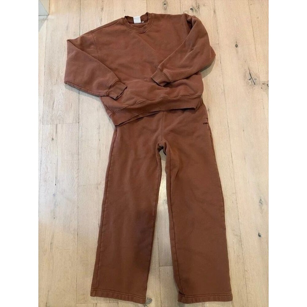 Aritzia TNA Cozy Fleece Sweats Set Size Medium Rust Brown